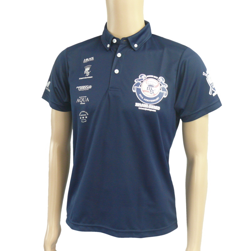 ボタンダウン半袖ポロシャツ メジャーステージロゴ入り ネイビー