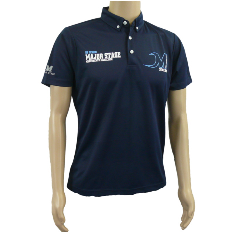 ボタンダウン半袖ポロシ メジャーステージロゴ入り ネイビーャツ